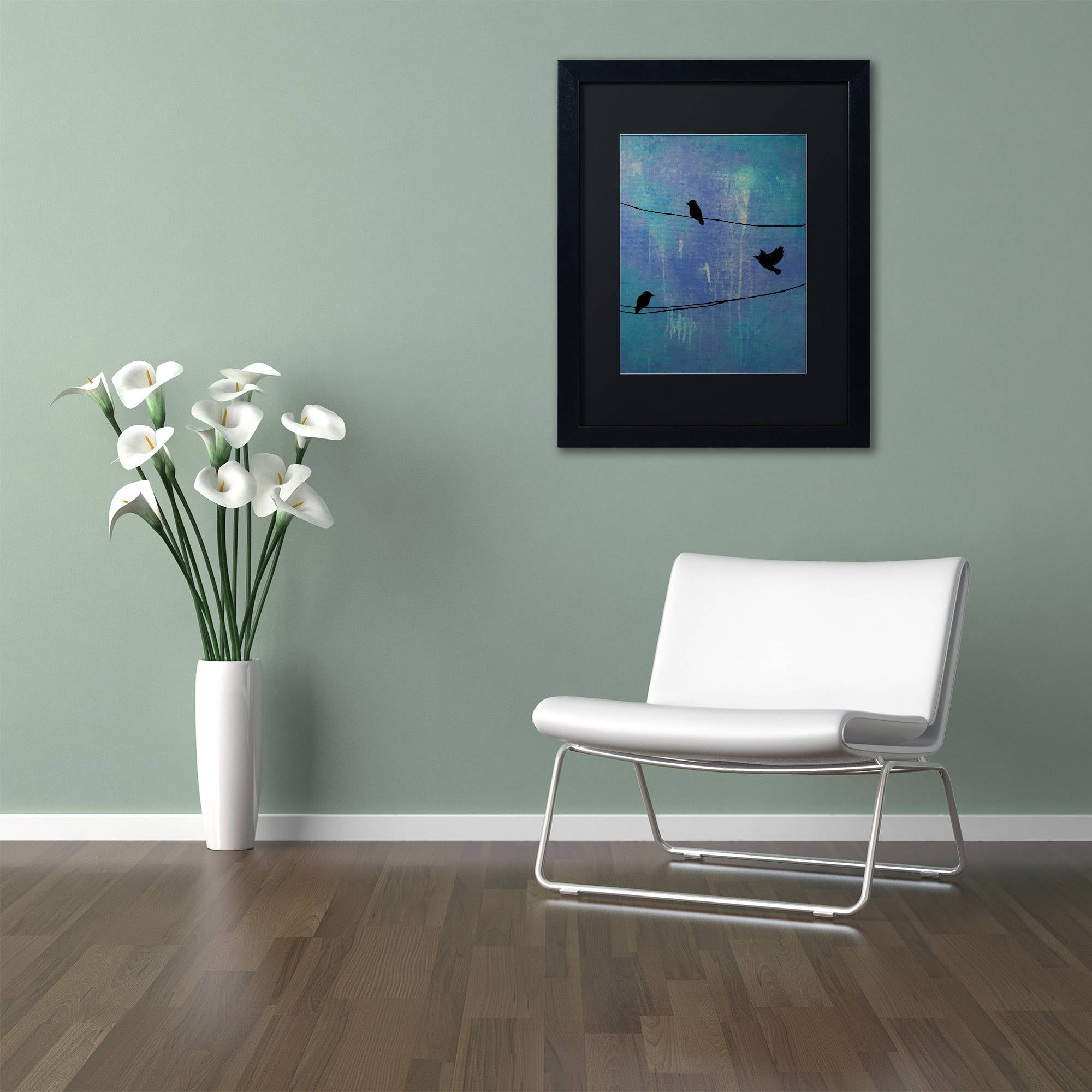 Trademark Fine Art "Birds Arrival" Canvas Art by Nicole Dietz Black Matte, Black Frame