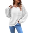 thumbnail image 1 of Prendas de Punto con Cuello Redondo para Mujer, Jersey Suelto con Bolsillo en el Pecho y Manga Larga con Alas de Murciélago, Top para Otoño e Invierno Blanco XXL, 1 of 6