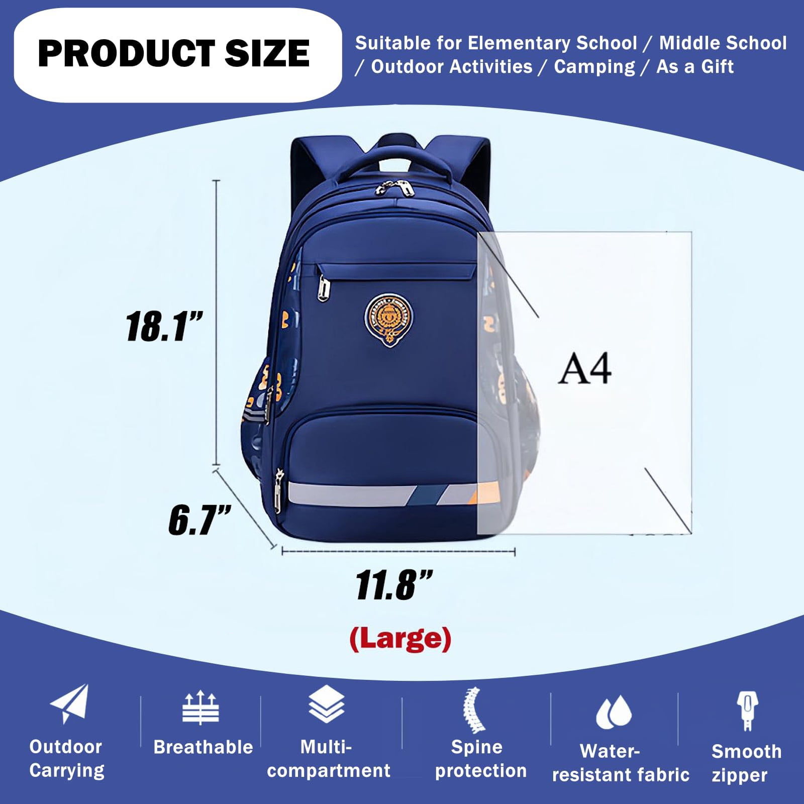 Gmdisc School Backpack for Boys Kids, Printed Lightweight School Bag Large Durable School Bookbags