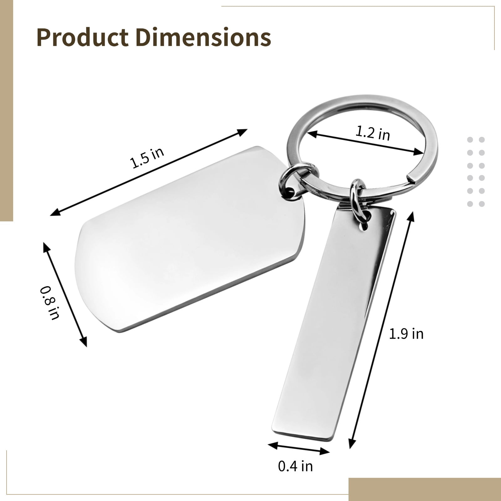 Stainless Steel Key Tags 30 Pack, Blank Dog Tag Style Key Chains with Split Rings, Military ID Tag Keychains for DIY Projects, Metal Key Ring Accessories for Personalization