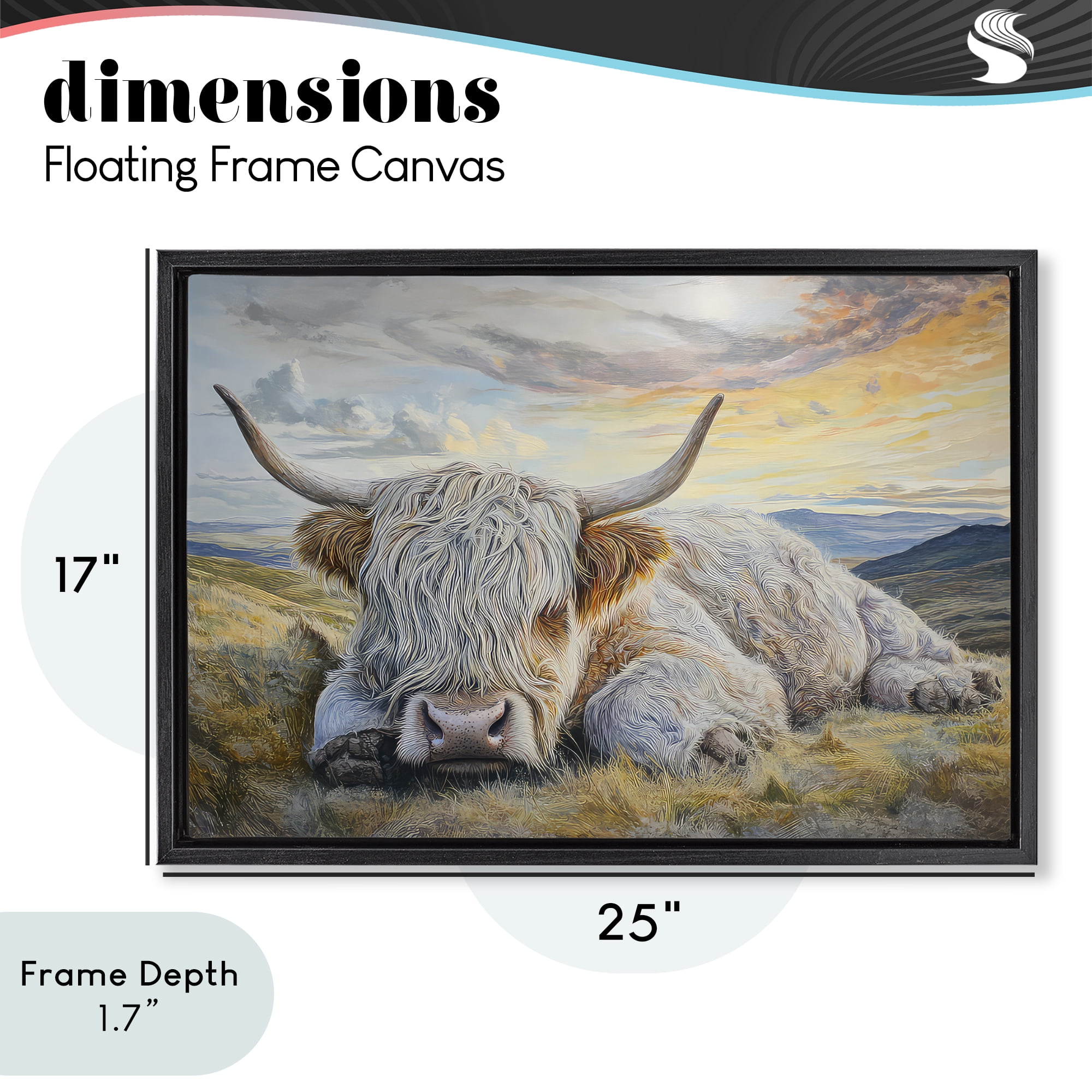 Stupell Industries Sleeping Highland Cow Pastoral Black Framed Floater Canvas Wall Art, design by The Wands Want