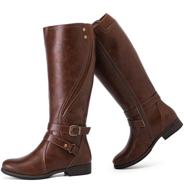 Botas hasta la rodilla Ruiee para mujer, piel sintética, color marrón, talla 8.5