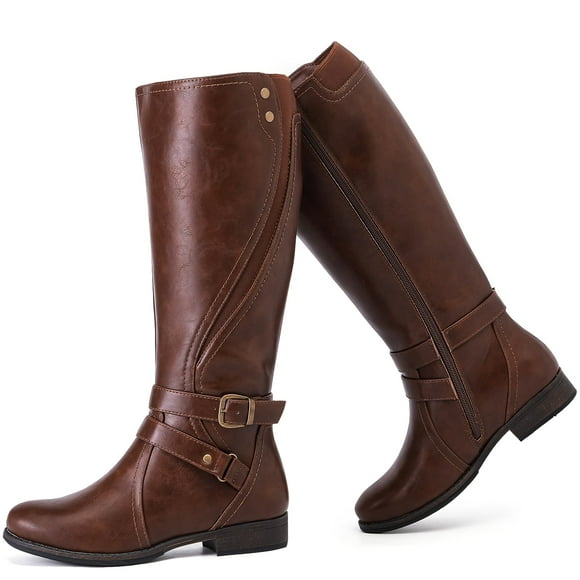 Botas hasta la rodilla Ruiee para mujer, piel sintética, color marrón, talla 8.5