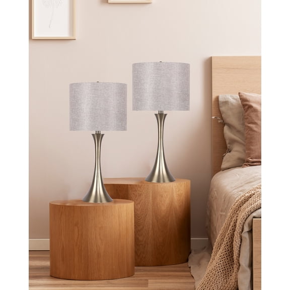 24" Gold Plated Table Lamps with Sparkly Golden Linen Shades (Set of 2)