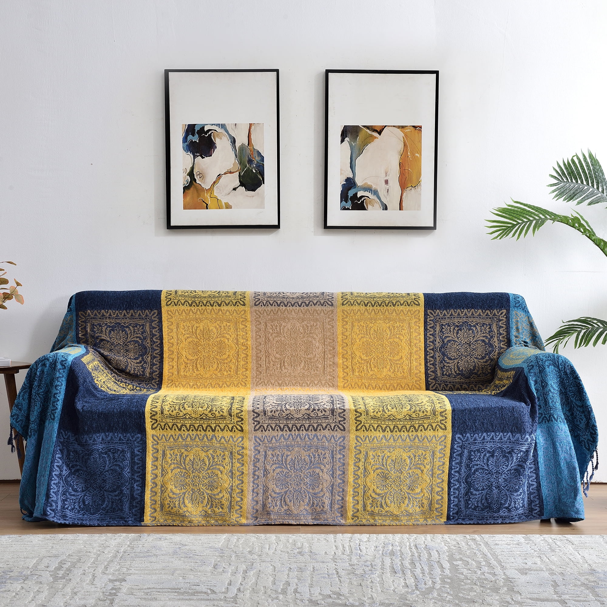 Movanane Bohemian Blue Jacquard Chenille Throw, 60" x 75"