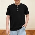 thumbnail image 2 of Posijego Boys Short Sleeve Shirts Crewneck Buttoned T-Shirts for Little Boys School Uniform Tops Size 4-14 Years, 2 of 7