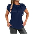 thumbnail image 1 of Yanlir Blouse d'Été Unie à Col Rond et Manches Courtes pour Femme, Tunique Décontractée à Col Rond, Hauts Tendance 2025 pour le Travail et les Fêtes (Bleu Foncé, L), 1 of 6
