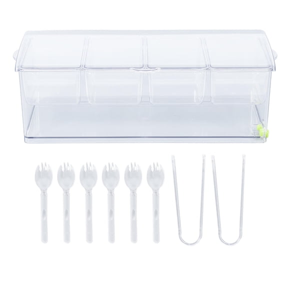 BIMZUC Ice‑Chilled Condiment Caddy – 4‑Compartment Clear Plastic Tray with Sealable Lid for Cold Sauces, Seasonings & Snacks