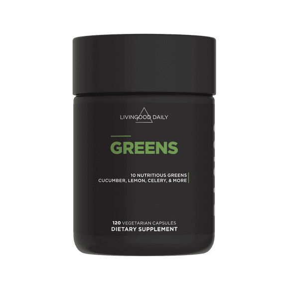 Livingood Daily Greens Capsules, Super Greens Supplement With Spirulina, Chlorella, Broccoli, Spinach, Celery, Lemon & More, Plant Based For Digestion & Gut Health, Non Gmo, Vegetarian, 120 Ct