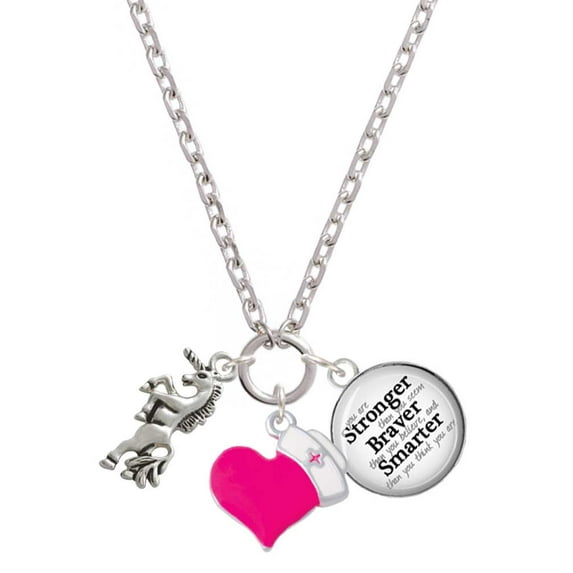 Delight Jewelry Silvertone Unicorn - Hot Pink Heart Nurse Strong Zoe Necklace