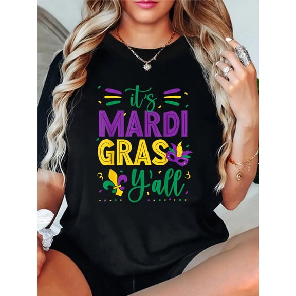 100% Cotton Mardi Gras Shirt Fun 2025 Mardi Gras Y'all Mens Womens Kids T-Shirt Print Round Neck Cotton T-Shirt, Summer Women's Tops, gift