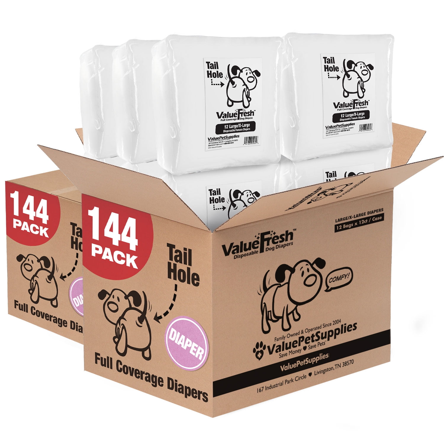 ValueFresh Disposable Diapers for Female Dogs, Large/XL, 288 Count
