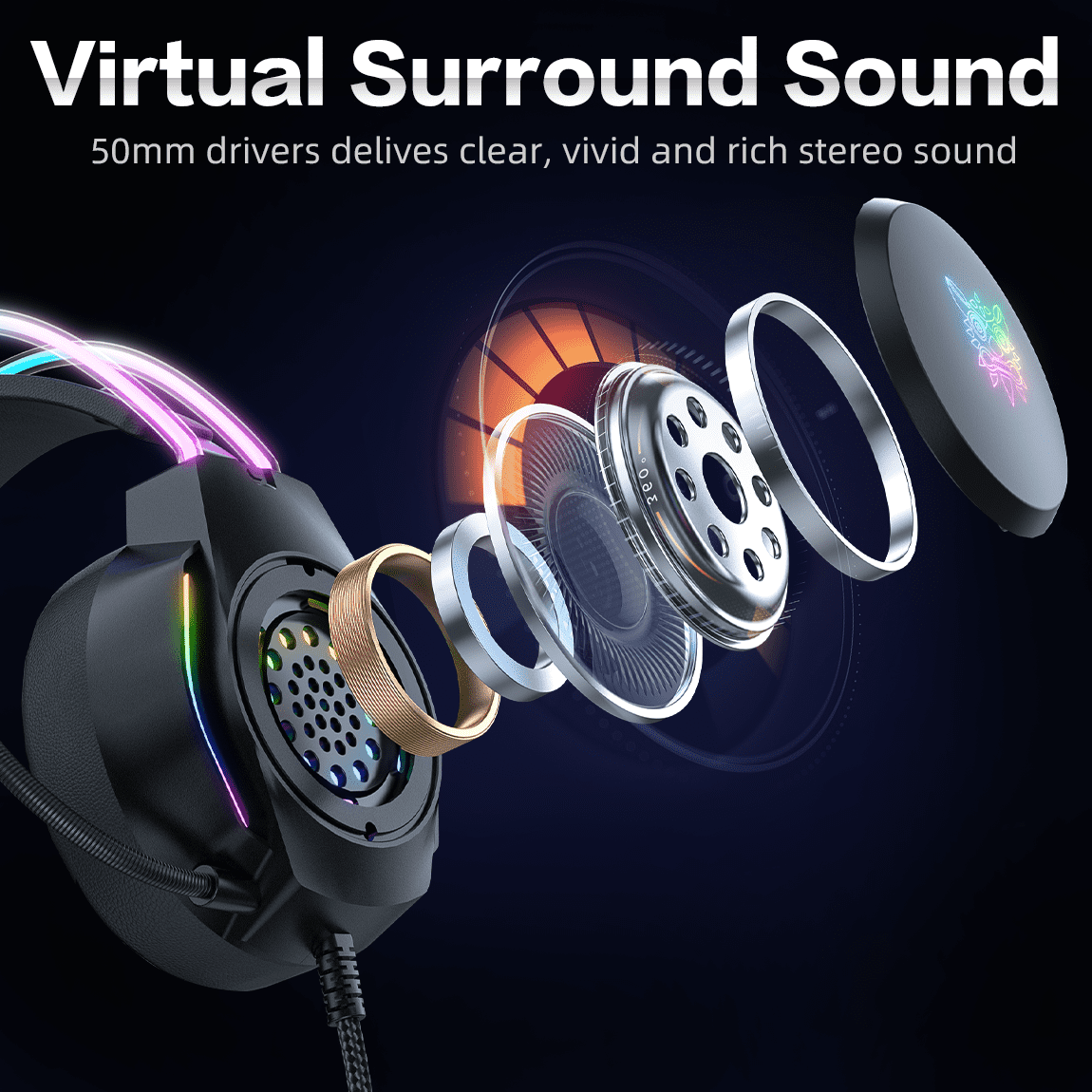 ONIKUMA Cat Ear Gaming Headset with Mic for PS5, Xbox, Switch & PC, RGB Wired Gaming Headphones with Surround Sound
