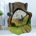 thumbnail image 4 of Landscape Soft Flannel Fleece Blanket, Stone Bridge Old Railway Cloudy Sky Trees Grass Long Journey Tranquil View Print, Cozy Plush for Indoor and Outdoor Use, 50" x 60", Green Brown, by Ambesonne, 4 of 5