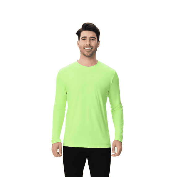 Zfeel High Performance Men's Hi-Vis Long Sleeve Shirt, Pure Dry Fit Poly Tee, Safety Neon Green, S