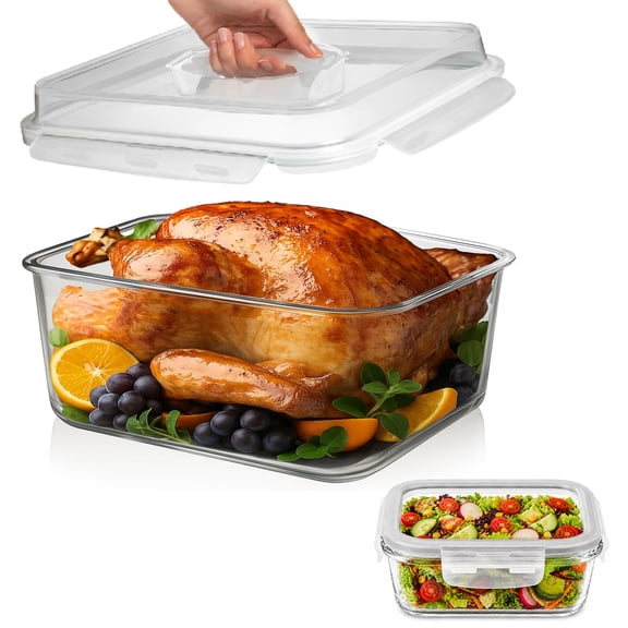 Razab 6500ml & 520ml Extra Large Glass Food Storage Containers with Lids - Leakproof Glass Meal Prep Containers with Lids for Roasting & Storing Leftover - Microwave & Oven Safe