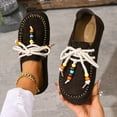 thumbnail image 4 of Suede Moc Toe Loafers for Women Beaded Lace Up Casual Shoes Comfortable Wide Toe Box Slip On Flats Daily Work Walking Shoes Brown Size 8.5, 4 of 7