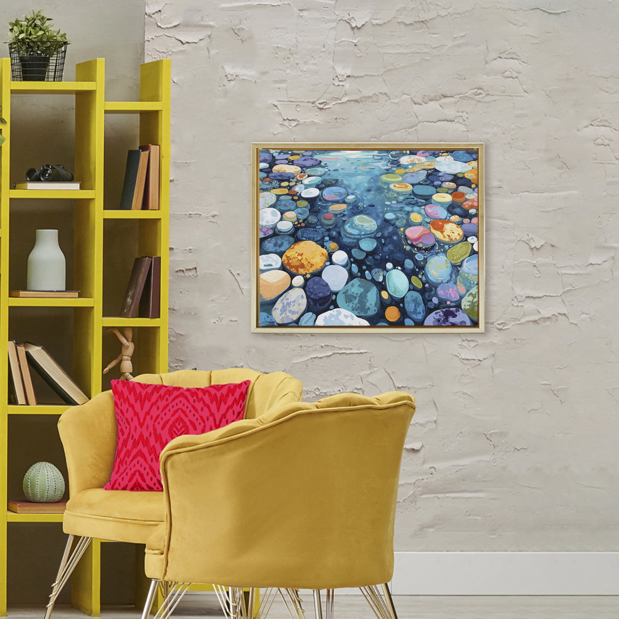 Stupell Industries Rainbow Rocks in River Gold Framed Floater Canvas Wall Art, design by Franklyn Gregory