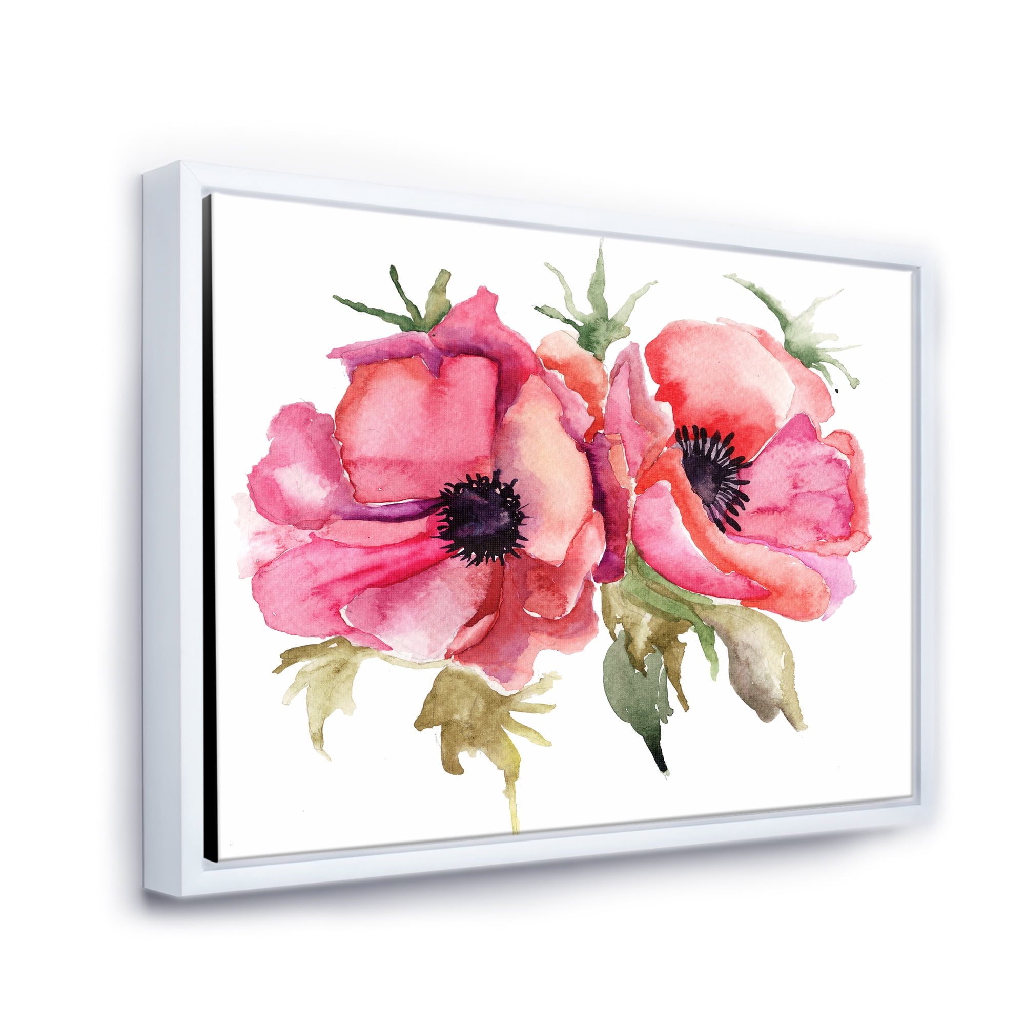 Designart 'Stylized Pink Poppy Flowers' Traditional Framed Canvas Wall Art Print