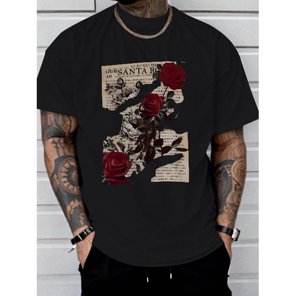 Camiseta suave y cómoda con estampado de rosas. Camiseta informal de manga corta para hombre para verano. Transpirable, ligera, de corte clásico y estilo relajado. Para adultos, hombres, mujeres, adol