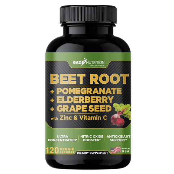 Gade Nutrition Beet Root Capsules Extra Strength - 8000 mg with Elderberry, Vitamin C, Zinc, Pomegranate & Grape Seed