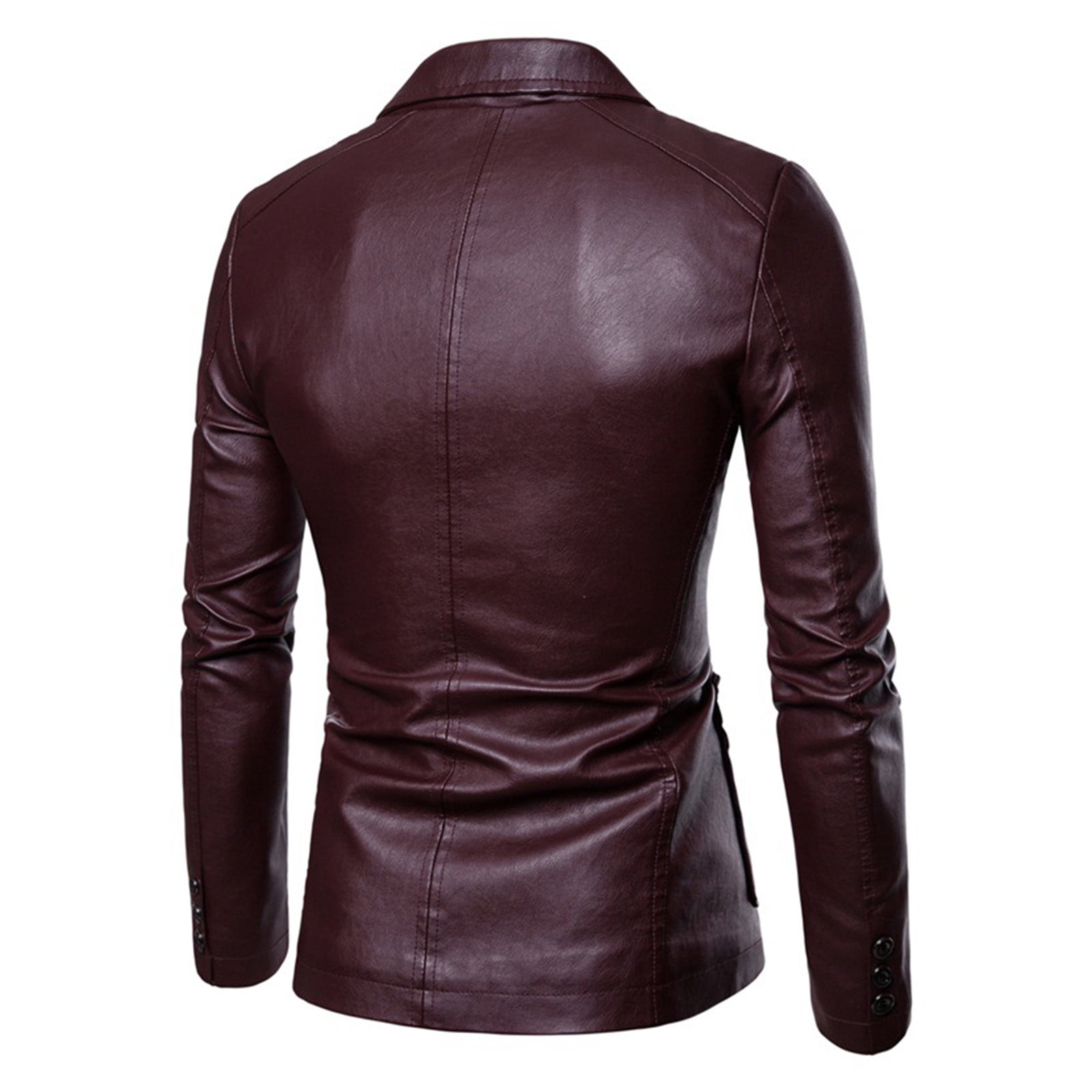 zfwon Mens Faux Leather Coats Oversized Single Breasted Jackets Fashion Lapel Collar Overcoats Casual Two Button Coats Solid Color Long Sleeve Outwear with Pockets Fall Winter