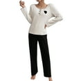 thumbnail image 2 of Lixiuxyad Flannel Pajama Long Sleeve Top And Pants With Heart Embroidery Cozy Loungewear For Home Sleepwear Womens Sleepwear L, 2 of 5