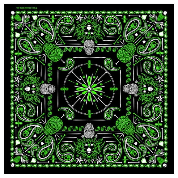 Hot Leathers BAB1068 Green Paisley Skulls Bandana 21X21