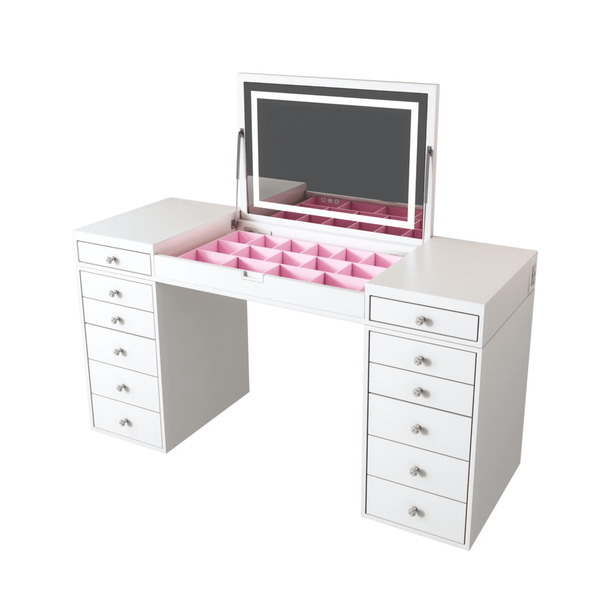 Impressions Vanity SlayStation Madison Vanity Table with Flip Top LED Mirror, Removable Storage Tray
