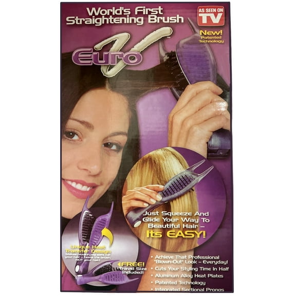 As Seen on TV Euro-V Styling Brush Professional Hair Straightener & Detangler Brush Ceramic