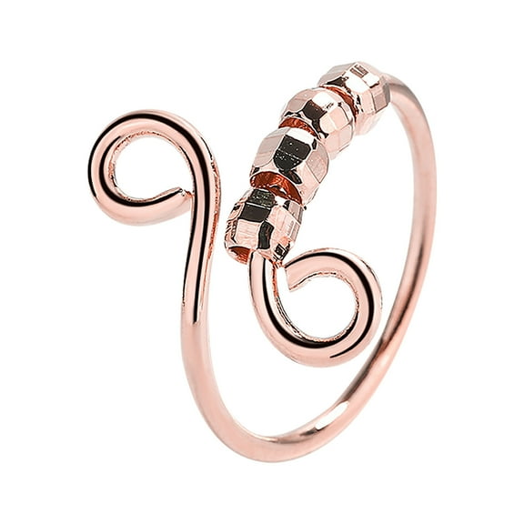 Guodhu Silver Anxiety Fidget Ring - Calmi Spinner Ring with Beads - Adjustable Size Anxiety Relief Band Ring Gift for Women Men Teen