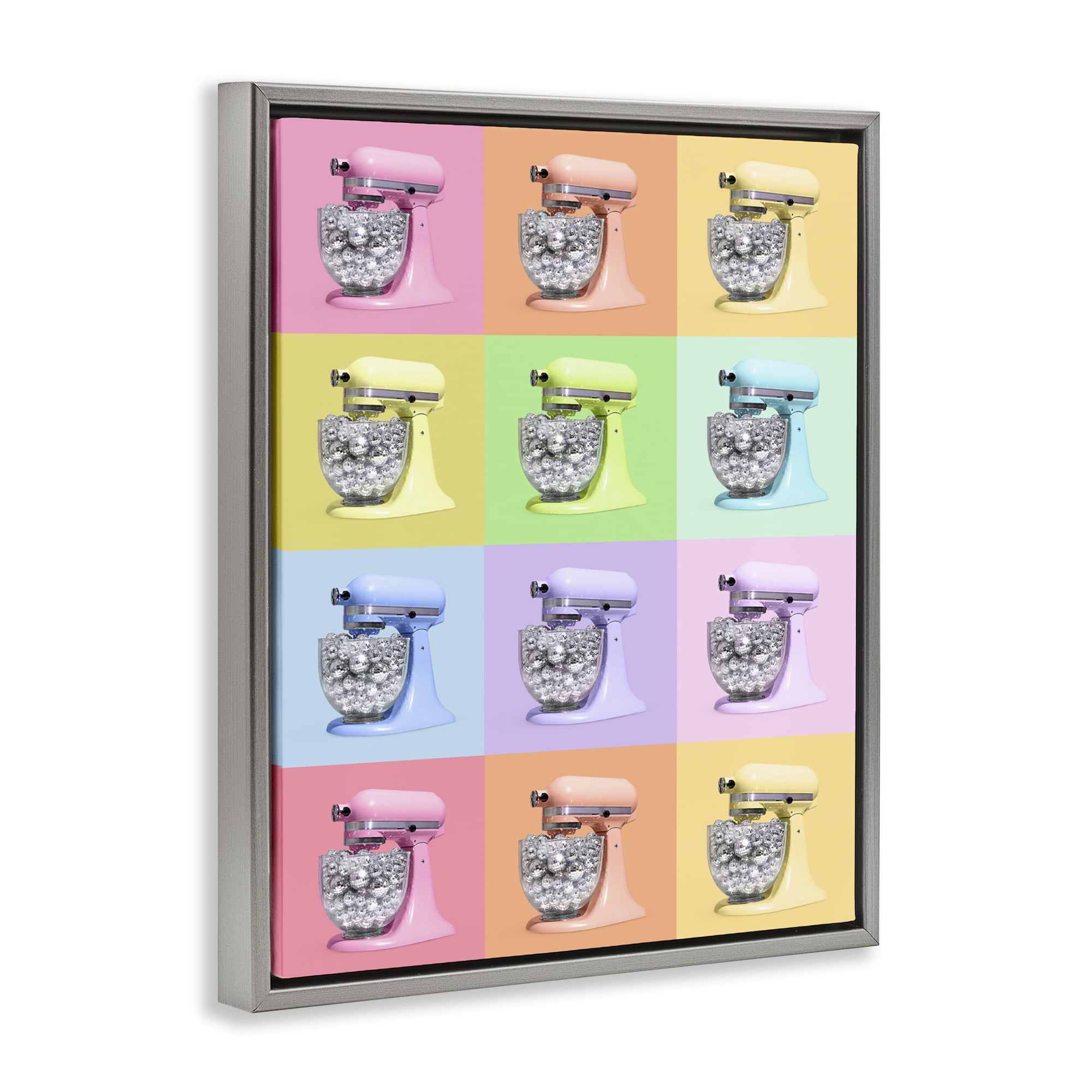 Stupell Industries Disco Ball Kitchen Mixer Collage Gray Framed Floater Canvas Wall Art, design by LISH Creative