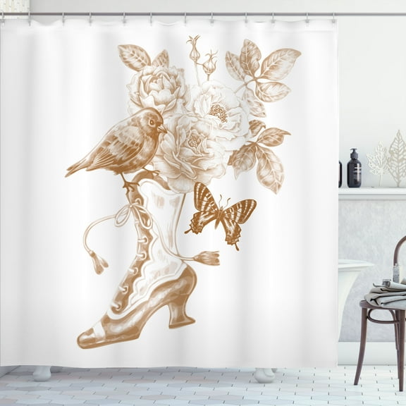 Ambesonne Victorian Shower Curtain, Nostalgic Butterflies, 69"Wx75"L, Brown White