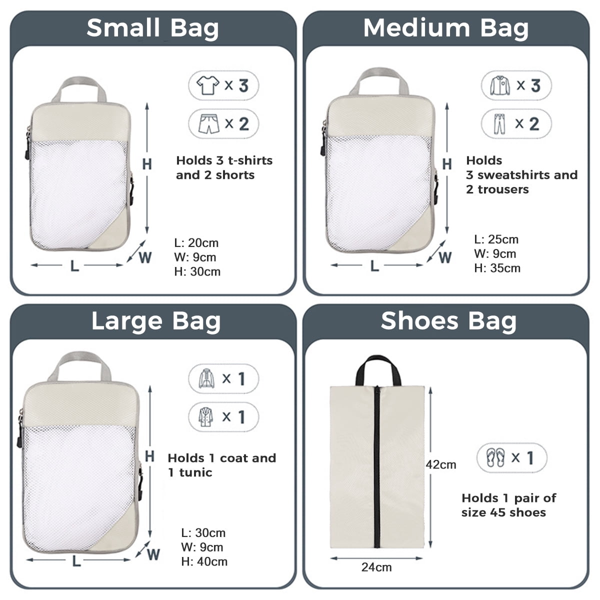 AUXDIQ 4 PCS Compression Packing Cubes Travel Luggage Organizer Bags Set Packing Organizers Compression Suitcase Bag Travel Essential Bag