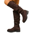 thumbnail image 5 of Women's High Knee Boots Round Toe Suede with Crinkled Back Lacing and Stacked Heel for Fashionable Comfortable Footwear Experience, 5 of 9