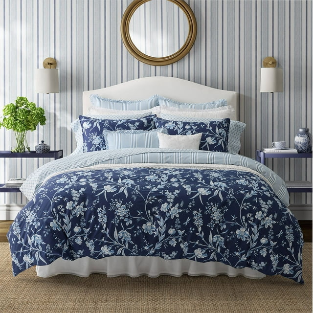 Set de edredón Laura Ashley King Branch Toile, algodón azul