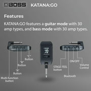 Boss Katana:GO Personal Headphone Guitar Amplifier Bundle with Gearlux Instrument Cable, Picks, and Austin Bazaar Polishing Cloth