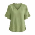 thumbnail image 4 of Rhuody Women Tops Short Sleeve V Neck Loose Color T Shirt Women'S Clothing Light Green, 4 of 4
