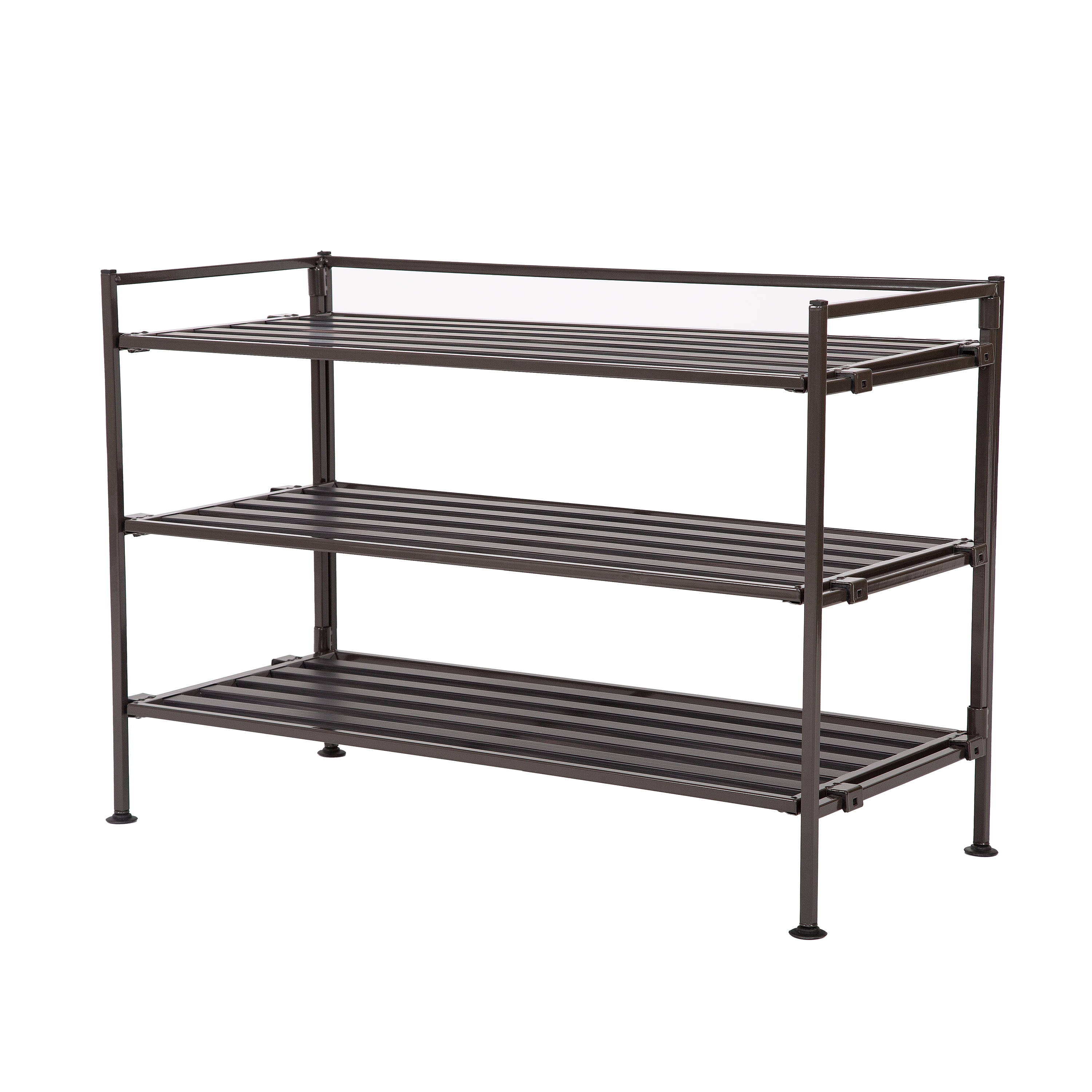 Seville Classics 3-Tier Stackable 9-Pair Resin Slat Metal Frame Shoe Storage Rack Organizer, Espresso