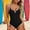 #15Black, variant on Women's Ribbed V Notch Neck One Piece Swimsuit Contrast Trim Tummy Control Bathing Suit