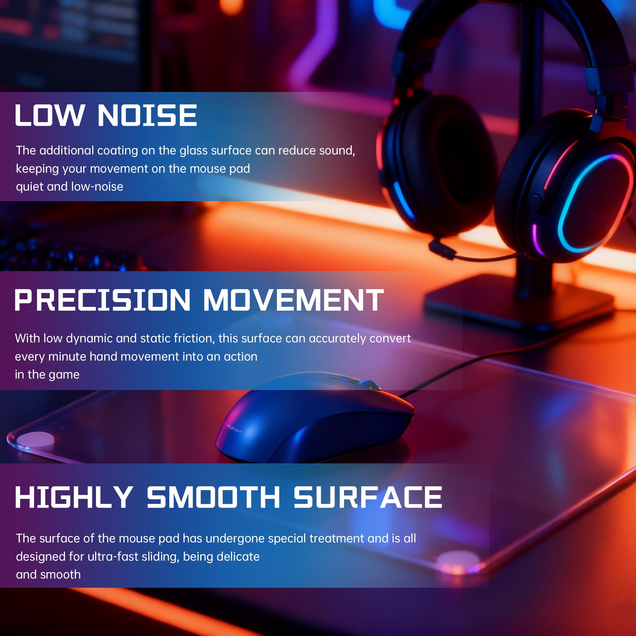 GJX Mouse Pads for Desk,7H Tempered Glass Mousepad,Gaming Mousepad,Ultra-Smooth Surface Gaming Non-Slip Mouse Pads,11.81"x10.24"x0.12"
