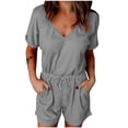 thumbnail image 1 of Diufon Women's Romper Summer Casual Short Sleeve V Neck Knitted Drawstring Jumpsuits with Pockets, 1 of 6