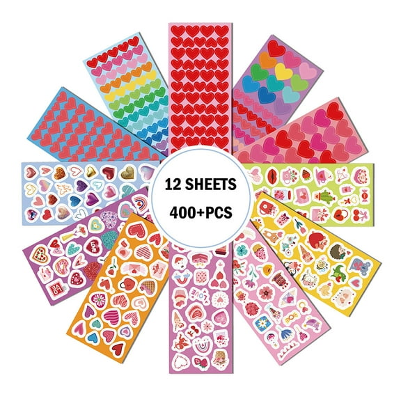 New Valentine's Day Heart Stickers for Kids - 12 Sheets 400  Pcs, Waterproof Cute Cartoon Red Stickers, Perfect for Classroom Rewards, Valentine's Day Gifts & DIY Decor