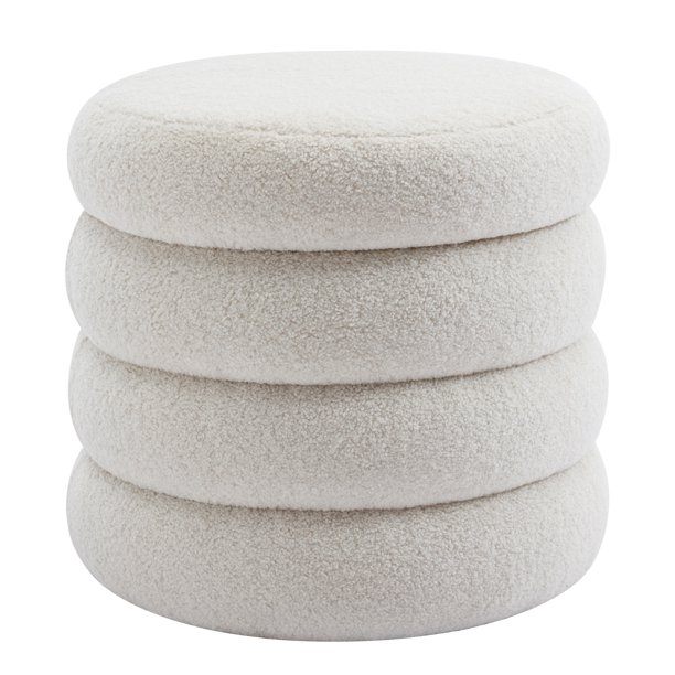 ONEVOG Round Sherpa Ottoman Footstool with Storage, Soft Tufted Pouf