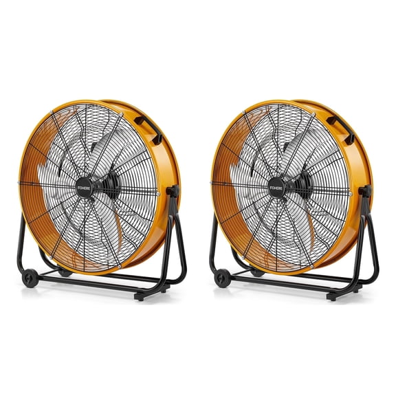 FOHERE 2PCS 24 Inch High Velocity Industrial Drum Fan, 8100 CFM Heavy Duty Metal Floor Fan with Wheels, 360° Tilt 3-Speed Shop Fan, Portable Barn Fan with Wide Handle for Warehouse, Garage, Factory