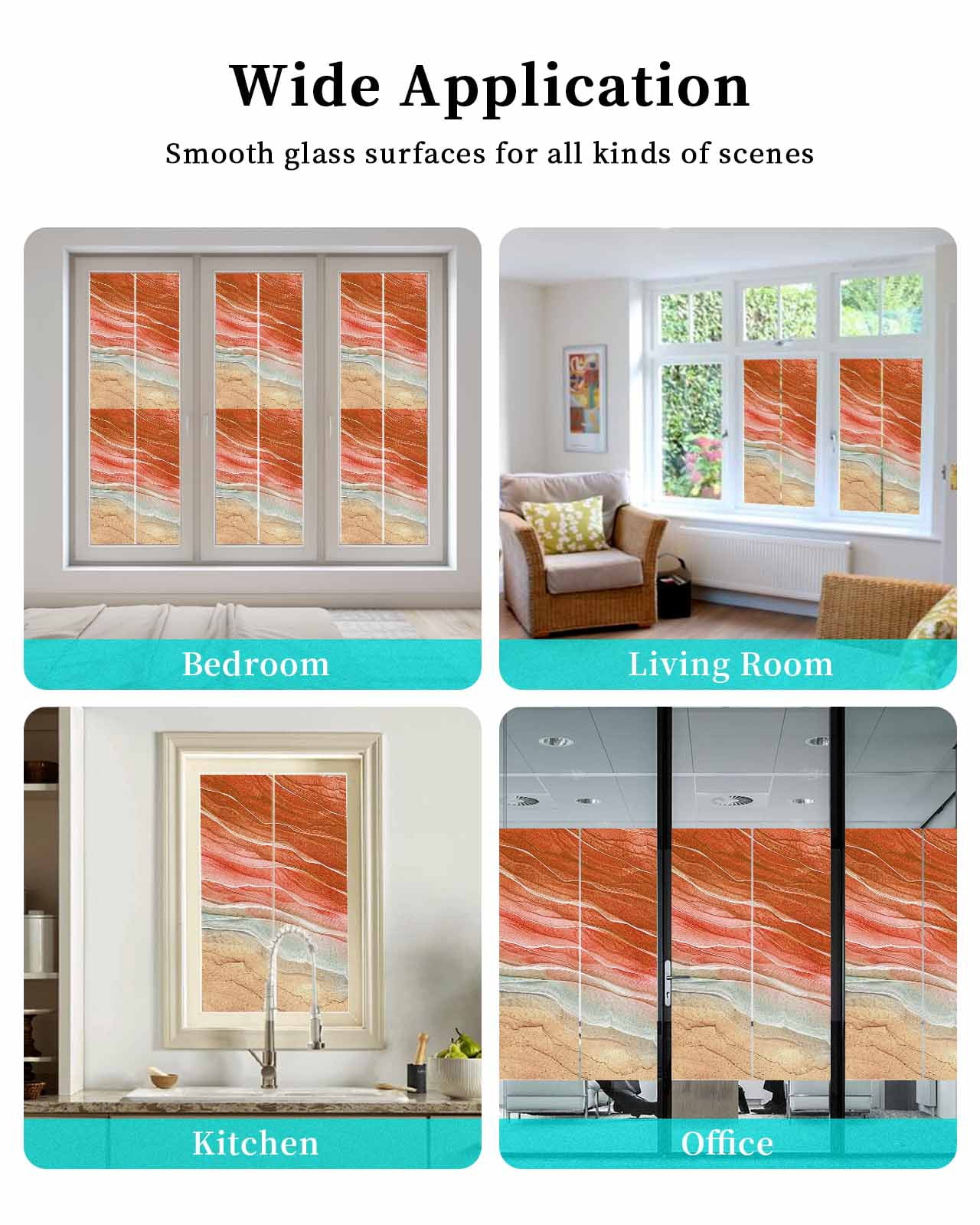 Window Privacy Film,Orange Ocean Ombre UV Sun Blocking Window Tint Film Heat Control One Way Blackout Window Film,Spring Summer Coastal Sea Wave Non Adhesive Static Cling Window Sticker 35.4x78.7 In