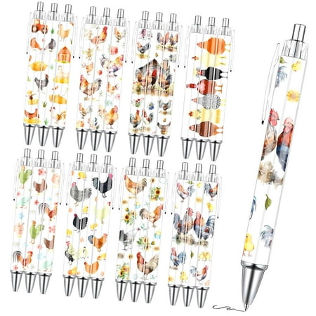 Hyjoy Chicken - 24PCS Cute Roosters Set Retractable Farm Animals Smooth Writing Cartoon Chicken for Office Stationery for Women Teacher