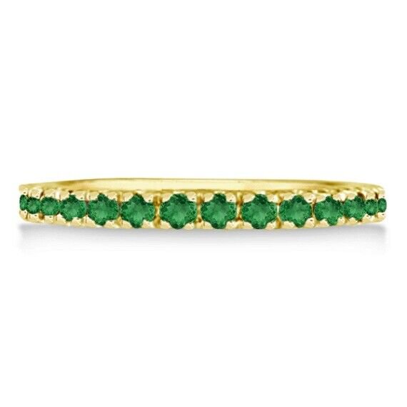 Green Emerald Eternity Stackable Eternity Band Ring 925 Sterling Silver Yellow Gold Plated Gemstone Jewelry For Women Gift