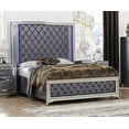 5pc Modern Queen Size LED Bed Dresser Mirror Nightstand Set Dark Gray Finish Luxury Furniture