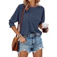 thumbnail image 4 of ZXSXSY Womens Crew Neck 3/4 Sleeve Smocked Cuff Blouses Loose Fit Shirts Casual Solid Basic Tees Tops, 4 of 7